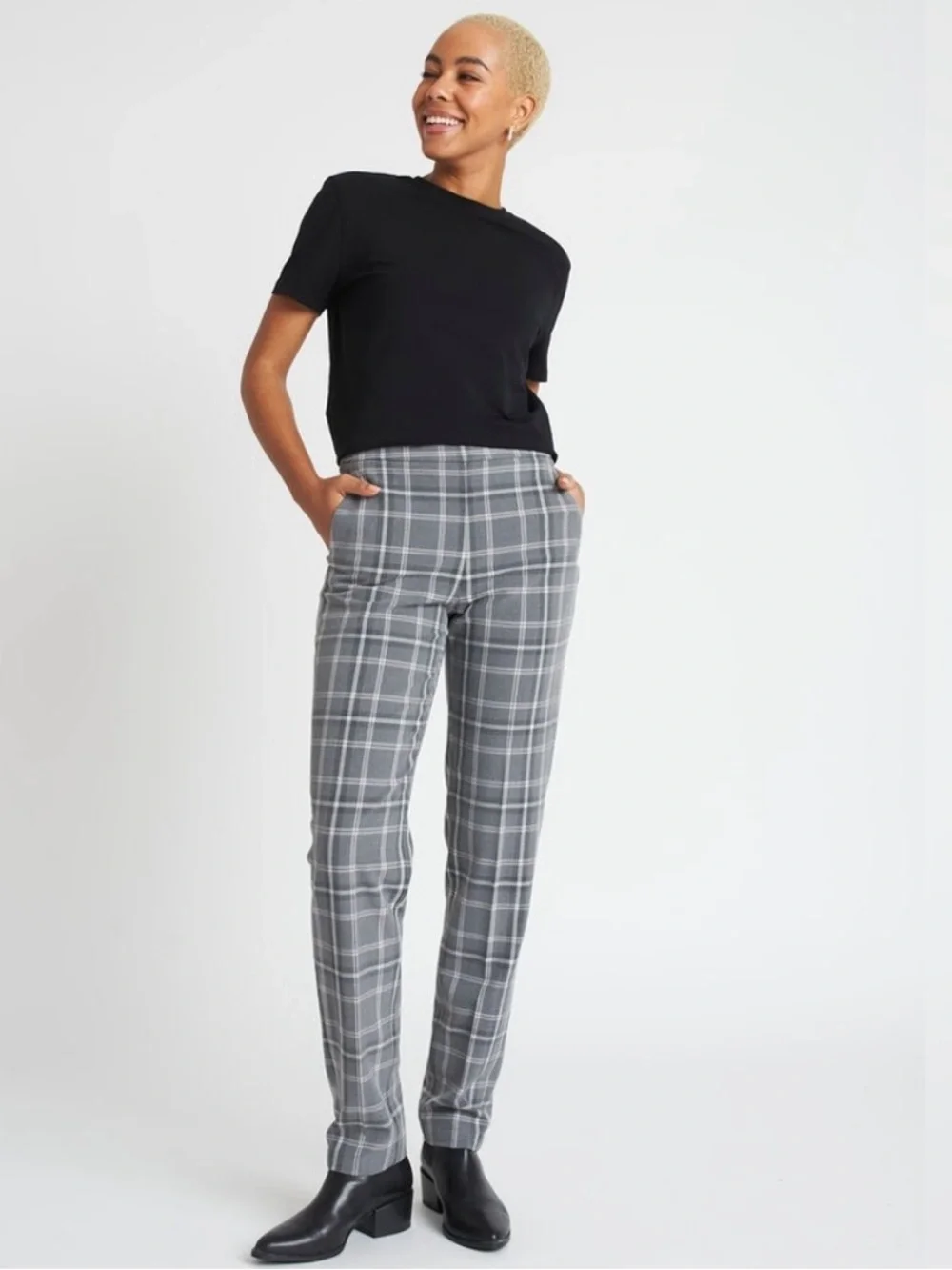 Kit and Ace Plaid Go To Trouser Pant Grey Plaid Size 8 Office Preppy Academia - Picture 3 of 12